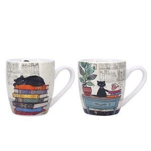 SET 2 TAZAS CERAMICA + CAJA GATOS MONTAA LIBROS