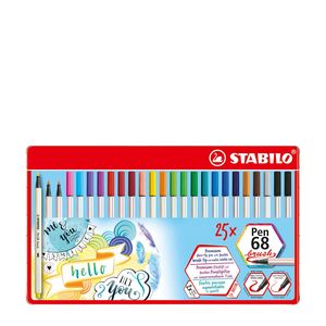 ESTUCHE METLICO 25 COLORES STABILO PEN 68 BRUSH PUNTA PINCEL COLORES SURTIDOS