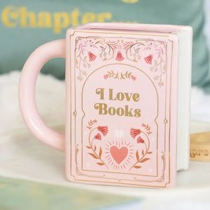 TAZA CON FORMA DE LIBRO ROSA 