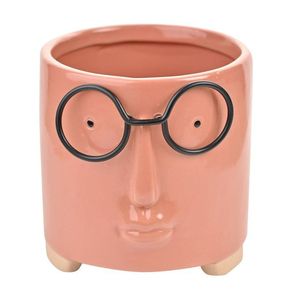 MACETERO CERAMICA CARA CON GAFAS MARRON