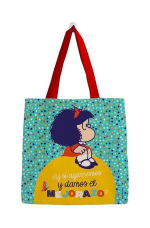 BOLSA ALGOD�N MAFALDA GRANDE TURQUESA PUNTITOS 46X46