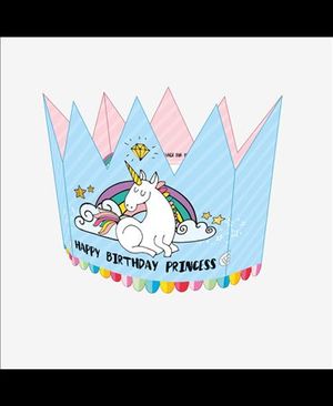 TARJETA FELICITACION CORONA UNICORNIO AZUL