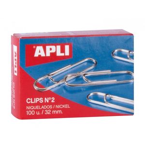 CAJA DE 100 CLIPS NIQUELADOS N2 32MM APLI