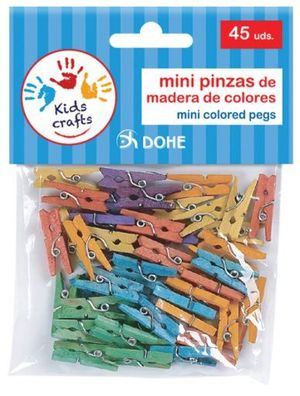 BOLSA 45 MINI PINZAS DE MADERA COLORES 70 GR