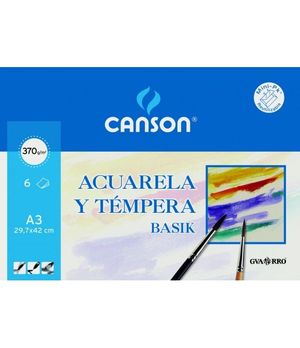 PACK CANSON BASIK A3 6 HOJAS. ACUARELA 370G