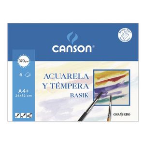 PAPEL ACUARELA BASIK CANSON DIN-A4 370GR PACK 6 HOJAS 24 X 32 CM