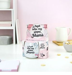 TAZA CON MENSAJE - AQU BEBE UNA SUPER MAM