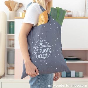 BOLSA DE LA COMPRA PLEGABLE GRIS - COLLECT MEMORIES NOT PLASTIC BAGS