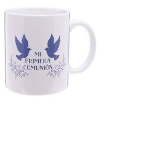 TAZA MI PRIMERA COMUNION PALOMAS AZUL