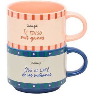 SET 2 TAZAS APILABLES TE TENGO MAS GANAS QUE CAFE MA�ANAS